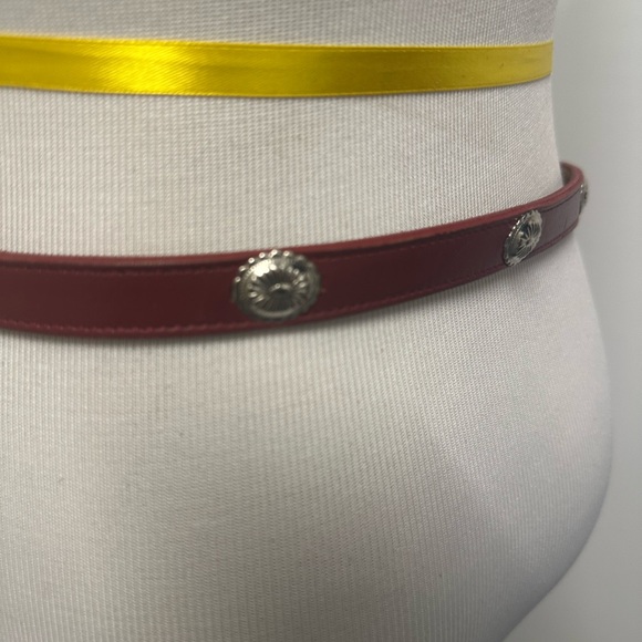 Southwestern Leather Belt with Silver Buckle and Medallions - Picture 3 of 4